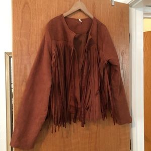Faux Suede Cropped Tassel Jacket XL